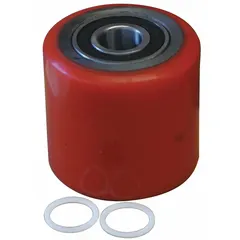 This red roller kit is a replacement part for pallet jacks, designed to restore sideways movement functionality during maintenance and repair. It is intended for use in warehouses and distribution centers to reduce downtime.