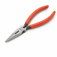 These needle-nose pliers feature a 6 in overall length with a 1 7/8 in jaw and 1/8 in tip width. The long, tapered jaws allow access to confined spaces for gripping, bending, and cutting wire. Commonly used in electrical, jewelry making, and general maintenance tasks requiring precision