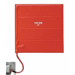 Fiberglass-reinforced silicone rubber heating blanket with moisture-resistant metal construction. Measures 36 in overall length, 6 in overall width, and 3/16 in thickness. Maximum operating temperature 232°C. Requires a controller for operation. Suitable for surface heating applications such as process equipment, pipe tracing, and freeze protection.