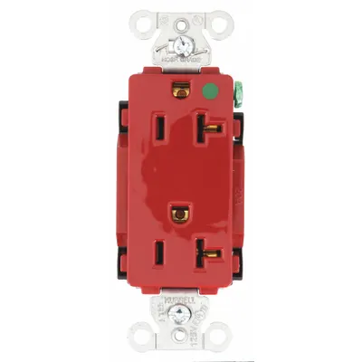 HUBBELL Receptacle: Hospital Grade Fed. Spec., Decorator Duplex, 5-20R, Red, 125V AC - General Purpose Receptacles