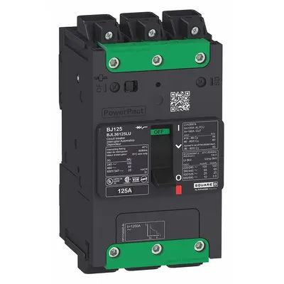 SQUARE D Molded Case Circuit Breaker: 125 A Amps, 100kA at 120/240V AC, Fixed - B-Frame Square D Molded Case Circuit Breakers