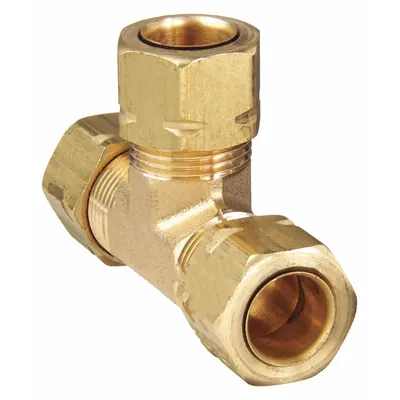 PARKER Compression Tee Fitting: 1/4 in OD x 1/4 in OD x 1/4 in OD Fitting Size, Brass - Self-Aligning Brass Compression Fittings