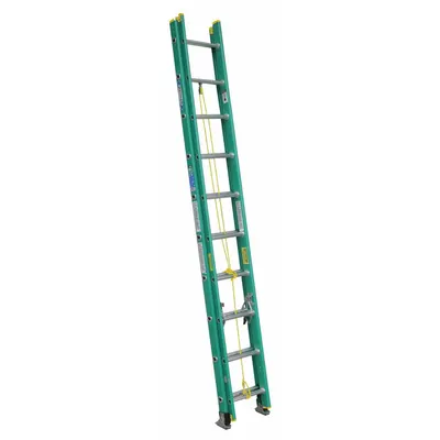WERNER Extension Ladder: 20 ft Ladder Size, Fiberglass, 225 lb Load Capacity, 33 lb Wt - Non-Conductive Fiberglass Extension Ladders