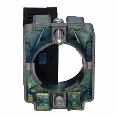 This contact block features a momentary switch action and screw terminal connections. It provides a single normally open (1NO) contact for signaling or pilot-duty circuits in industrial control panels.