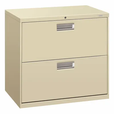 HON Lateral File Cabinet with Drawer: Putty, 2 Drawers, 28 in Overall Ht, 18 in Overall Dp - Lateral File Cabinets