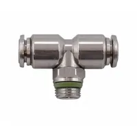AIGNEP USA Push-Fit Tee Fitting: 12 mm OD x 12 mm OD x 3/8 in Pipe Size, Stainless Steel, Silver (MPN 60211X-12-3/8)