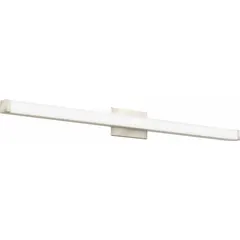 Surface-mount LED vanity light with brushed nickle housing. Delivers 2960 lumens at 36 watts, selectable 3000K/3500K/4000K color temperatures, 90 CRI. Operates on 120-277V AC and is dimmable. Suitable for bathroom or dressing area task and ambient lighting.