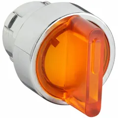 This illuminated selector-switch operator from Dayton features a maintained/maintained action with 2 positions. It has a metallic bezel and is designed for 22 mm panel mounting. No cam is included. Typical applications include industrial control panels where a durable, illuminated selector switch is needed.