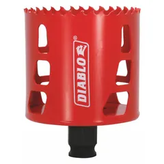 The DIABLO DHS2750 is a 2-3/4-inch diameter bi-metal hole saw with 4 teeth per inch and a 2-3/8-inch maximum cutting depth. Designed for multi-material cutting, it is suitable for use in wood, metal, and plastic. This hole saw is intended for applications requiring clean, precise holes in various materials.