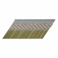 Collated framing nail with Pro Head, smooth shank, and diamond point. Made of steel with plain finish. Each nail is 3-1/2 inches long. Pack of 2,500. Used in pneumatic nailers for wood framing, sheathing, and truss assembly