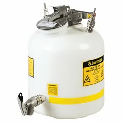 This 5-gallon polyethylene waste can is designed for collecting liquid waste from high-performance liquid chromatography (HPLC) systems. It features a PTFE seal and two stainless steel fittings for leak-resistant connections in laboratory environments.
