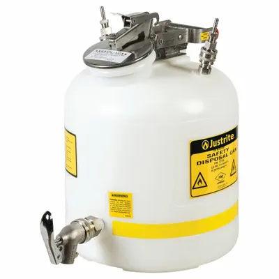 JUSTRITE Waste Can: 5 gal Can Capacity, Stainless Steel Fitting Material, 2 Fittings - HPLC Waste Cans
