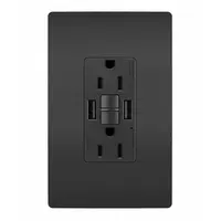 USB Receptacle: Duplex, 5-15R, 2 USB Ports, USB Type A, Black, 125V AC, 15 A, GFCI (MPN 1597TRUSBAABK)