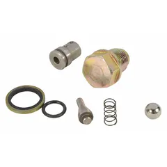 This pump valve kit is a replacement part for pallet jacks, designed to control hydraulic flow in the pump assembly. It enables lifting and lowering functions in material handling applications.