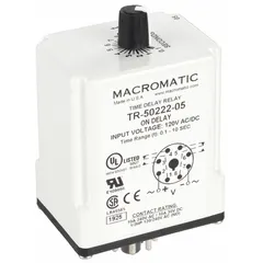 Socket-mounted time delay relay rated for 120V AC/DC with 10 A switching capacity. Features 8 pins/terminals for single-function timing applications. Used in industrial control panels to delay or sequence electrical operations in HVAC systems, conveyor controls, and automation equipment.