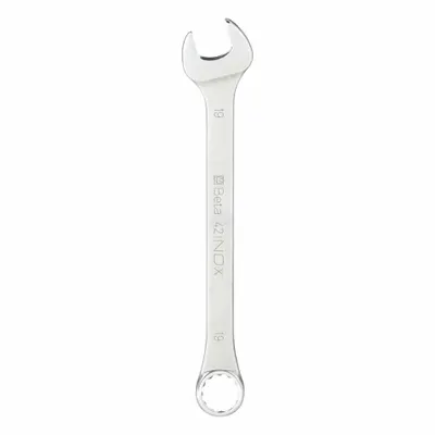 BETA Combination Wrench: Stainless Steel, Chrome, 19 mm Head Size, 9 1/8 in Overall Lg - Metric Spline Combination Wrenches