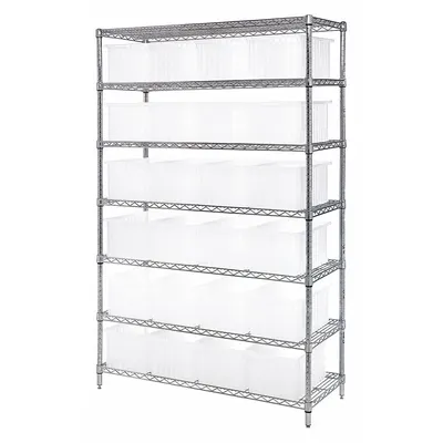QUANTUM STORAGE SYSTEMS Bin Shelving: 48 in x 18 in x 74 in, 1 Sided, 24 Bins, Closed - Wire Stationary Bin Shelving with Closed-Front Bins