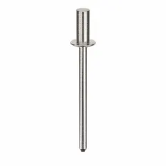 Domed-head blind rivet with 0.124" diameter and 1.397" overall length. Body length is 19/64". Supplied in a 500-piece pack. Used for fastening materials where only one-sided access is available, such as sheet metal assembly and general fabrication.