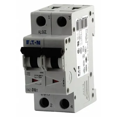 EATON IEC Supplementary Protector: 3 A Amps, 96V DC, 15kA at 240/415V AC, Lug, FAZ - D-Curve, 2-Pole UL1077 DIN Rail-Mount Supplementary Protectors
