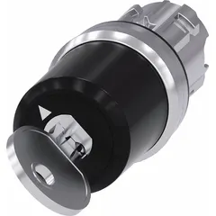 This Siemens Series 3SU key switch is a 2-position, 22 mm panel-mounted unit without contacts. It features a maintained/maintained switch action and allows key removal in any position. Typical applications include industrial control panels for secure operator access and enabling or disabling machine functions.