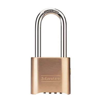 MASTER LOCK Combination Padlock: Scrolling Combo, Gold, Brass, Long Shackle - Long Shackle Combination Padlocks