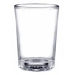 Clear glass juice glass with 7 1/2 oz capacity and 3 3/4 in overall height. Suitable for serving juice, water, or other beverages in restaurants, bars, and catering operations.