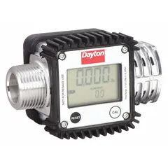 This electromagnetic flowmeter is designed for inline installation in fuel systems. It features a nylon rotor and provides +/-1% accuracy, measuring flow rate and total volume in gallons. Suitable for monitoring fuel dispensing, transfer, and consumption in industrial applications.