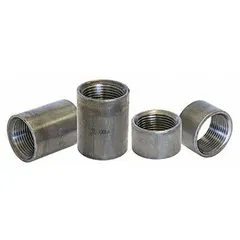 Medium-pressure threaded pipe fitting, straight connector with threaded x threaded connections. Class 150 rating, maximum operating pressure 300 psi at 150°F. Used to join two sections of pipe in a straight line in industrial piping systems for steam, water, gas, or air.