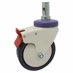 Swivel caster with Total Lock brake for Joerns Bari10A healthcare beds. The Total Lock engages both wheel and swivel for secure positioning. Supports bed mobility in healthcare environments.