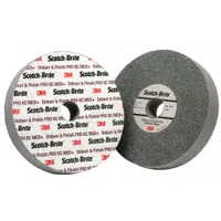 This SCOTCH-BRITE DP-UW unitized wheel is 6 inches in diameter and 1 inch wide with a 1-inch arbor hole. It features a ceramic, medium-grade (Medium (6)) construction for cool-cutting light deburring and finishing on all materials. Commonly used for cleaning, blending, and polishing metal surfaces without generating excessive heat