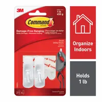 COMMAND Utility Hook: 1 lb Wt Capacity, 1 Points per Hook, White, 2 in Overall Ht, 2 PK (MPN 17002ES)