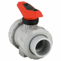 This manual two-way ball valve features a CPVC body and a straight configuration. It is equipped with a tee handle and rated for a maximum working pressure of 16 bar (CWP). Suitable for use in plumbing and industrial piping systems where CPVC's corrosion resistance is required.