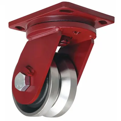 HAMILTON Plate Caster: Swivel, Steel, 6 in Wheel Dia, 3 in Wheel Wd, 8 1/2 in Mounting Ht - V-Groove Track-Wheel Plate Casters