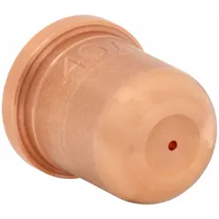 Unshielded nozzle for Hypertherm handheld plasma torches. Directs plasma arc and gas flow for cutting conductive metals. Compatible with RT60/60M, RT80/80M, T60/60M/80/80M/100/100M/100M-2 torch series, including T80/80M table series.
