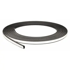 D-shaped EPDM foam rubber seal with self-adhesive backing for quick installation. Provides weatherproofing, dust sealing, and vibration damping in enclosures, doors, panels, and similar applications. 250 ft length, 3/4 in width, black color.