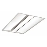 This 2 ft by 4 ft LED center-basket troffer delivers 5,730 lumens at 3500K, consuming 73 watts on 277V AC. It is dimmable and features a flange and center basket lens, replacing eight T8 lamps. Designed for suspended ceilings in patient and exam rooms where even, glare-free illumination is required