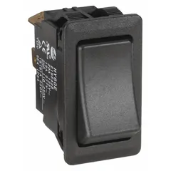 General purpose rocker switch with single-pole single-throw circuitry and two positions (On/Off). Rated for 2 hp. Suitable for on/off control of industrial equipment, motors, and machinery in manufacturing, HVAC, and material handling systems.