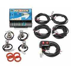 This WOLO concealed mount warning light features blue/red LEDs with 15 selectable flash patterns. It operates on 12-24V DC and includes two 9.8 ft cables with wire leads. The unit mounts via adhesive and has an overall width of 5 3/8 in. Suitable for use on emergency vehicles, security vehicles, and fleet vehicles requiring discreet warning lighting.