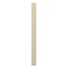 This pilaster is a structural column for commercial bathroom partitions. It measures 82 inches high, 6 inches wide, and 1 inch thick, with a polymer inner core. The cream color and pebble finish provide a moisture-resistant surface suitable for high-traffic restroom environments.