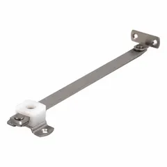 The SUGATSUNE HS-180 is a lid support made from 304 stainless steel. It has an overall height of 1 37/64 inches and an overall width of 1 3/16 inches. This hardware is used to hold panels, doors, or covers open in applications such as enclosures and access panels.