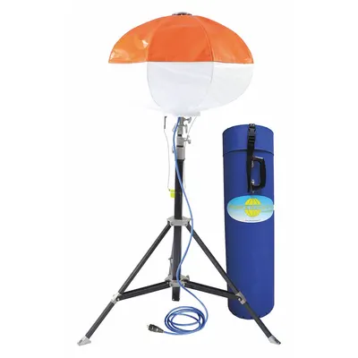 POWERMOON Temporary Job Site Light: LED, 75,000 lm Max Brightness, 12 ft Max Ht, 120V AC - Corded Tripod Balloon Lights
