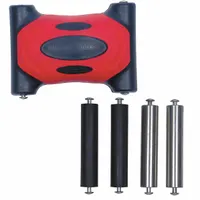Flooring roller designed for installing laminate flooring. Includes four interchangeable wheels to press planks together for tight seams. Suitable for floating floor installations by contractors and DIYers