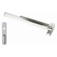 This VON DUPRIN exit device is a mortise type with a touchbar style, designed for doors up to 3 ft wide. It features an aluminum construction and a night latch outside trim. The device is ADA compliant, suitable for use in commercial buildings where safe egress and accessibility are required.