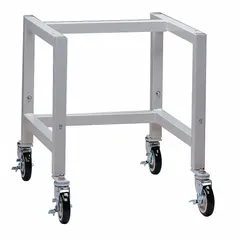 This mobile base stand supports fume hoods in laboratory bench applications. Constructed of epoxy-coated steel with a white finish, it provides a stable platform for ventilation enclosures. Overall dimensions: 35 in wide, 34-1/2 in high, 32 in deep. No doors.