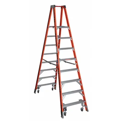 WERNER Twin Platform Stepladder: 8 ft Ladder Size, Fiberglass, 300 lb Load Capacity - Rolling Non-Conductive Fiberglass Twin-Platform Stepladders