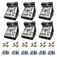 This training system includes six Programmable Logic Controls (PLC) Training Systems, each with a faulty component bugging kit and an instructor's guidebook. The system measures 24 in x 24 in x 26 in and is used for hands-on education in programmable logic controller operation and troubleshooting.