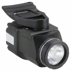 Helmet-mounted light delivering 350 lumens maximum brightness, 118 m beam distance, and 5 hours maximum run time. Powered by one CR123 battery. Suitable for hands-free illumination in industrial, tactical, and outdoor applications.