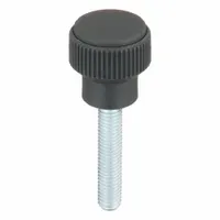 Hand Knob: Knurled, Plastic w/ Steel Thread, M8 Thread, 40 mm Thread Lg, 26 mm Dia, Gray (MPN K0247.208X40)