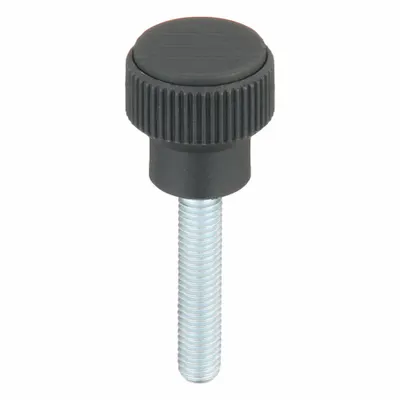 KIPP Hand Knob: Knurled, Plastic w/ Steel Thread, M8 Thread, 40 mm Thread Lg - Knurled Knobs with Threaded Stud