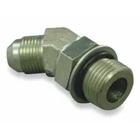 Steel hydraulic hose adapter with a 45° rigid elbow configuration. Connects ORB (O-Ring Boss) male threads to JIC (Joint Industry Council) female threads. Used in fluid power systems for leak-resistant connections between hydraulic components